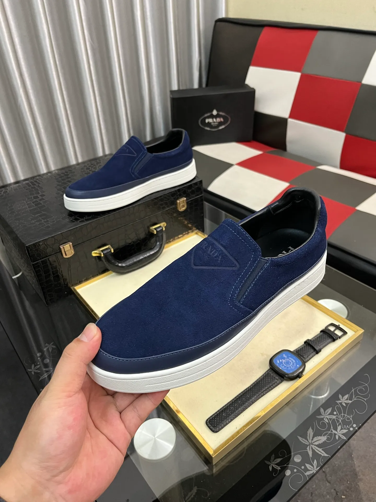 Men's shoes 💰440⌚️⌚️【PRADA】Prada casual shoes for couples, originally developed 1:1, made of high-mercerized cowhide with imported cowhide, silk sheepskin lining, rubber outsole, comfortable and soft on the feet, size: 38-442️⃣Colors available
